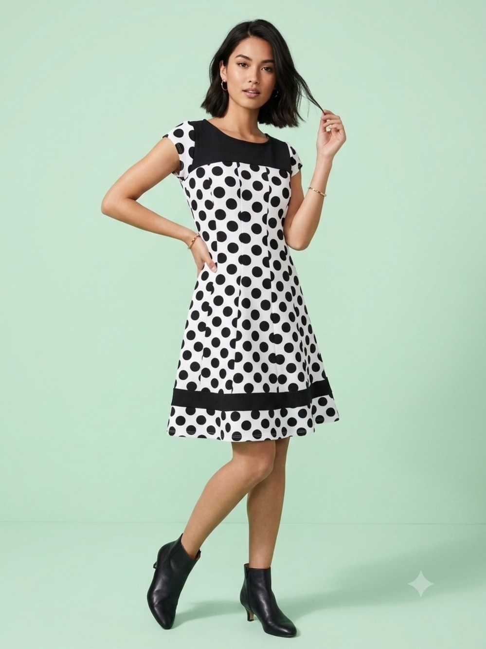 Stella & Max Black White Polka Dot Dress Sz M Whimsical Feminine Fun Rockabilly